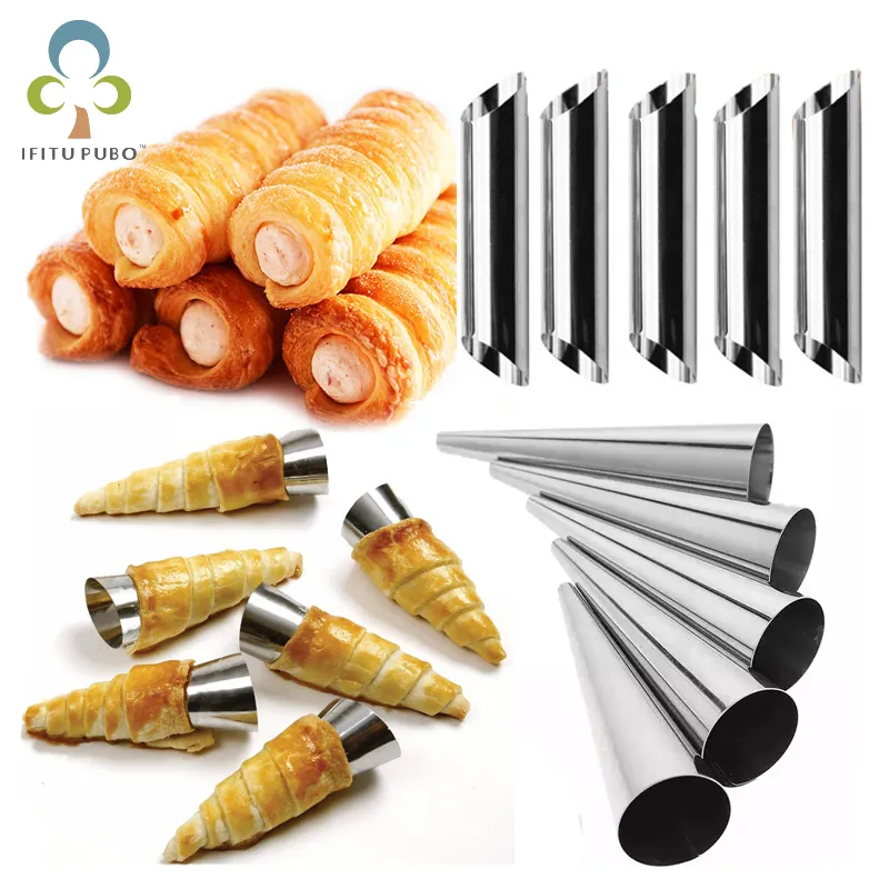 6-12-24pcs-Kitchen-Stainless-Steel-Baking-Cones-Horn-Pastry-Roll-Cake-Mold-Spiral-Baked-Croissants.webp 6/12/24pcs Kitchen Stainless Steel Baking Cones Horn Pastry Roll Cake Mold Spiral Baked Croissants Tubes Cookie Dessert Tool ZXH - Image 1