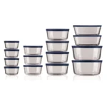Kitchen Organizer Clear Glass Storage 30 Piece Set With Navy Lids Food Storage Containers Kitchen Organizer - Image 2