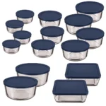 Kitchen Organizer Clear Glass Storage 30 Piece Set With Navy Lids Food Storage Containers Kitchen Organizer - Image 3